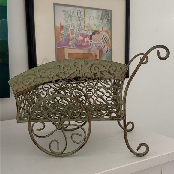 Elegant Green Metal Decorative Rustic Shabby Chic Cart - Picture 2 of 9